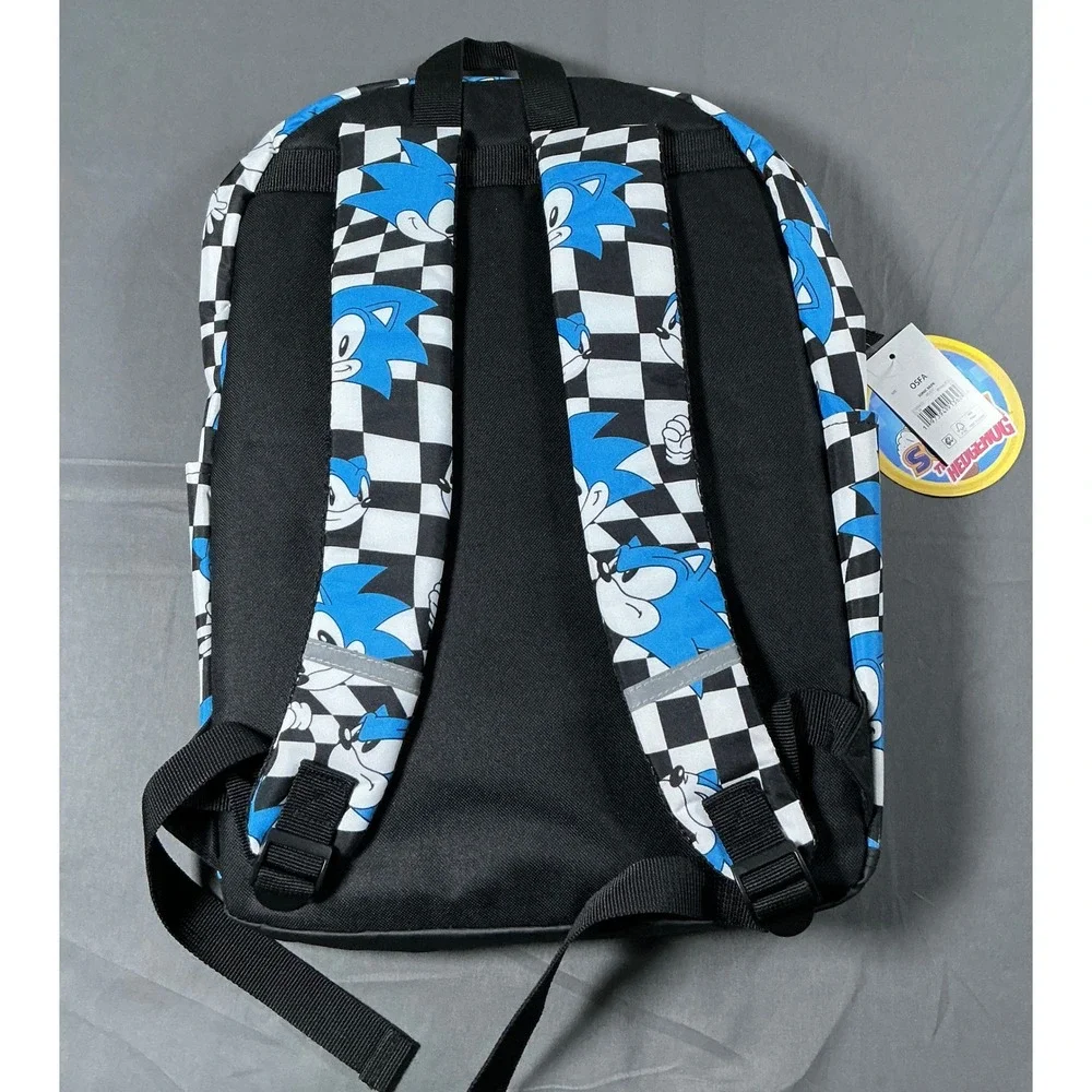 Sonic the Hedgehog Bioworld 17 Inch Backpack Checkered Blue Black White NWT
